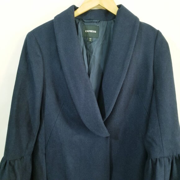 Express Wool Blend Navy Blue Long Coat with Bell Sleeves - Small - Picture 5 of 10